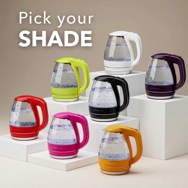 Alt view image 4 of 7 - Electric Kettle, 1.5L Borosilicate Glass Countertop Water Heater and Boiler for Coffee or Tea, BPA-Free, Auto Shut-Off, Boil-Dry Protection, Removable and Washable Spout Filter, White KG83W