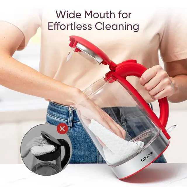 Alt view image 6 of 7 - Electric Kettle, No Plastic Filter & Spout, Tea Kettle & Hot Water Boiler For Coffee & Tea, Water Heater & Teapot, Automatic Shut Off, Borosilicate glass, Red, 1.7L/1500W