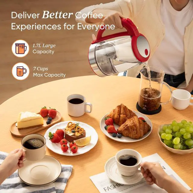 Alt view image 3 of 7 - Electric Kettle, No Plastic Filter & Spout, Tea Kettle & Hot Water Boiler For Coffee & Tea, Water Heater & Teapot, Automatic Shut Off, Borosilicate glass, Red, 1.7L/1500W