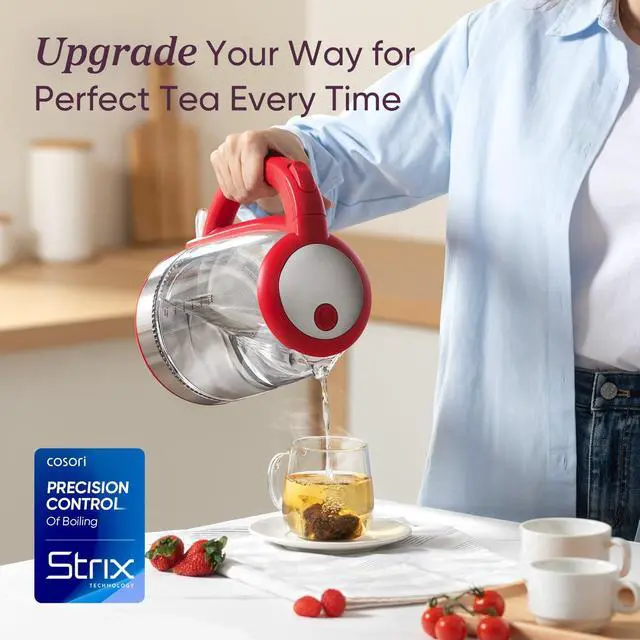 Alt view image 2 of 7 - Electric Kettle, No Plastic Filter & Spout, Tea Kettle & Hot Water Boiler For Coffee & Tea, Water Heater & Teapot, Automatic Shut Off, Borosilicate glass, Red, 1.7L/1500W