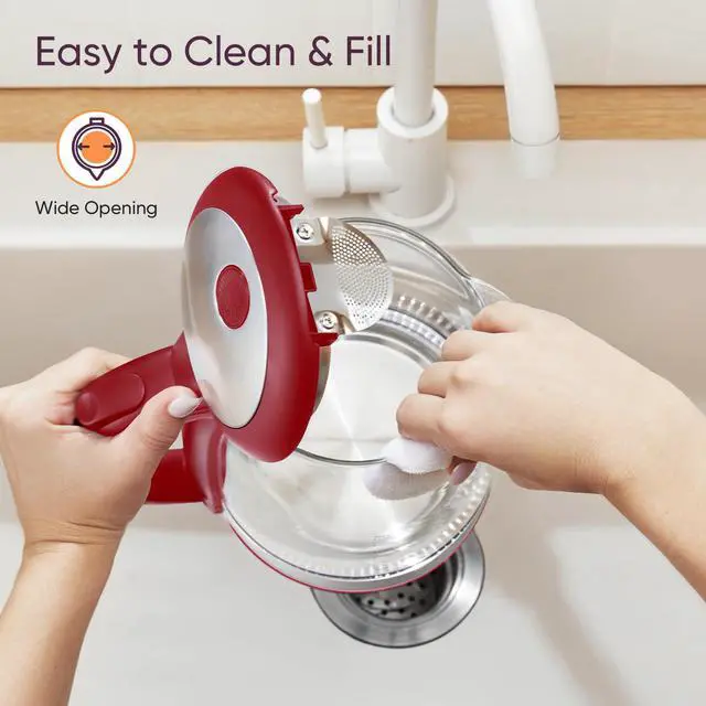 Alt view image 7 of 7 - Electric Kettle, No Plastic Filter & Spout, Tea Kettle & Hot Water Boiler For Coffee & Tea, Water Heater & Teapot, Automatic Shut Off, Borosilicate glass, Red, 1.7L/1500W