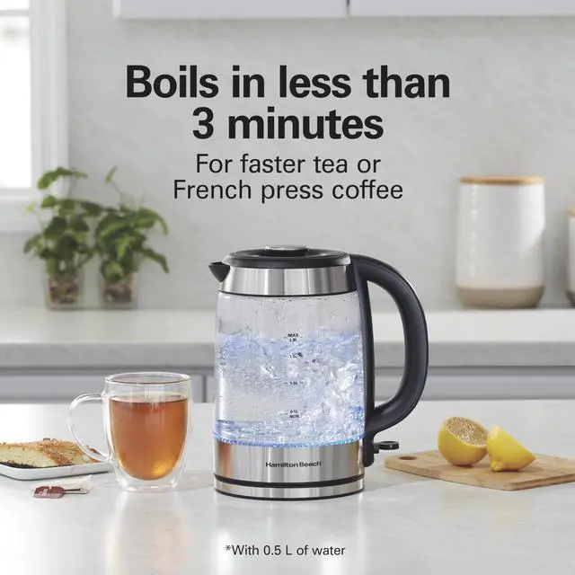 Alt view image 2 of 7 - Electric Tea Kettle, Water Boiler & Heater, 1.8 Liter, Cordless Serving, 1500 Watts for Fast Boiling, Auto-Shutoff and Boil-Dry Protection, Easy-View Glass (40853C)