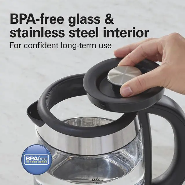 Alt view image 5 of 7 - Electric Tea Kettle, Water Boiler & Heater, 1.8 Liter, Cordless Serving, 1500 Watts for Fast Boiling, Auto-Shutoff and Boil-Dry Protection, Easy-View Glass (40853C)