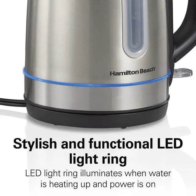 Alt view image 3 of 7 - Electric Tea Kettle, Water Boiler & Heater, 1.7 Liter, Cordless Serving, 1500 Watts for Fast Boiling, Auto-Shutoff and Boil-Dry Protection, Stainless Steel with LED Light Ring (41037)