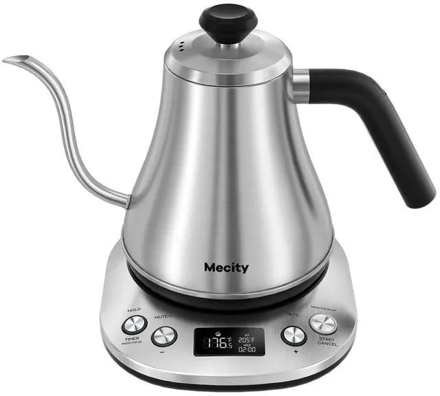Main image of Electric Gooseneck Kettle With LCD Display Automatic Shut Off Retro Coffee Kettle Temperature Control Hot Water Boiler to Pour Over Tea, 1200 Watt Quick Heating Tea Pot, 0.8L, Stainless Steel
