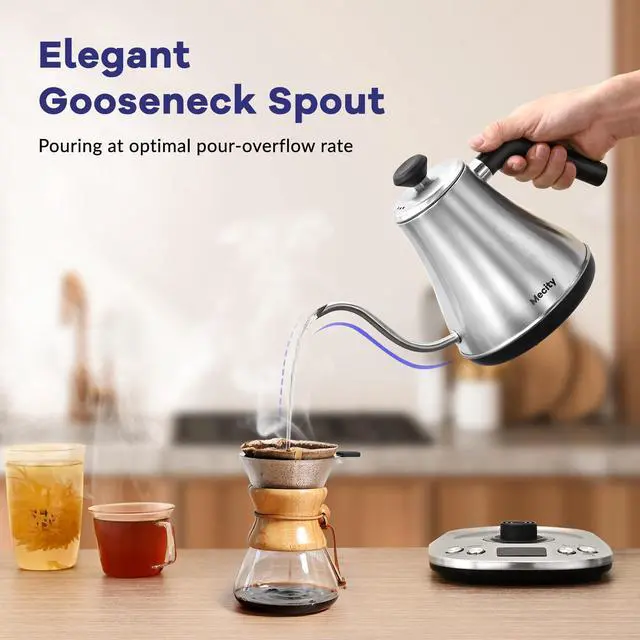 Alt view image 5 of 7 - Electric Gooseneck Kettle With LCD Display Automatic Shut Off Retro Coffee Kettle Temperature Control Hot Water Boiler to Pour Over Tea, 1200 Watt Quick Heating Tea Pot, 0.8L, Stainless Steel
