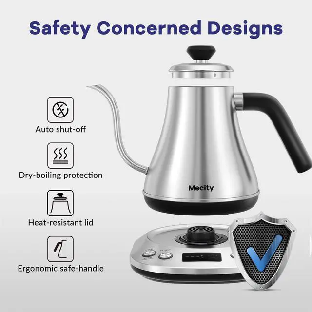 Alt view image 4 of 7 - Electric Gooseneck Kettle With LCD Display Automatic Shut Off Retro Coffee Kettle Temperature Control Hot Water Boiler to Pour Over Tea, 1200 Watt Quick Heating Tea Pot, 0.8L, Stainless Steel