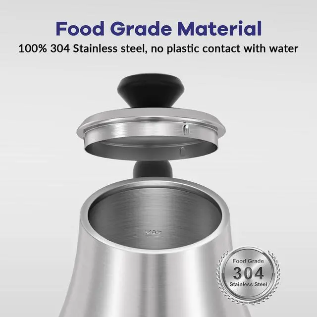 Alt view image 7 of 7 - Electric Gooseneck Kettle With LCD Display Automatic Shut Off Retro Coffee Kettle Temperature Control Hot Water Boiler to Pour Over Tea, 1200 Watt Quick Heating Tea Pot, 0.8L, Stainless Steel