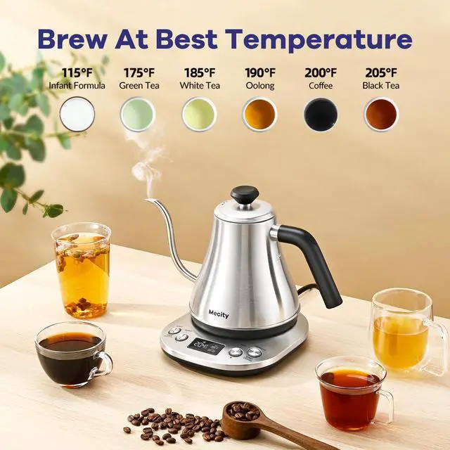 Alt view image 6 of 7 - Electric Gooseneck Kettle With LCD Display Automatic Shut Off Retro Coffee Kettle Temperature Control Hot Water Boiler to Pour Over Tea, 1200 Watt Quick Heating Tea Pot, 0.8L, Stainless Steel