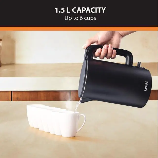 Alt view image 6 of 7 - KRUPS 1.5L Electric Kettle Stainless Steel Cool Touch Interior, Fast Boiling, One Cup in 80 Seconds, Double Wall, Auto Off, Keep Warm, Hot Water Kettle Electric, Cordless, Black/White