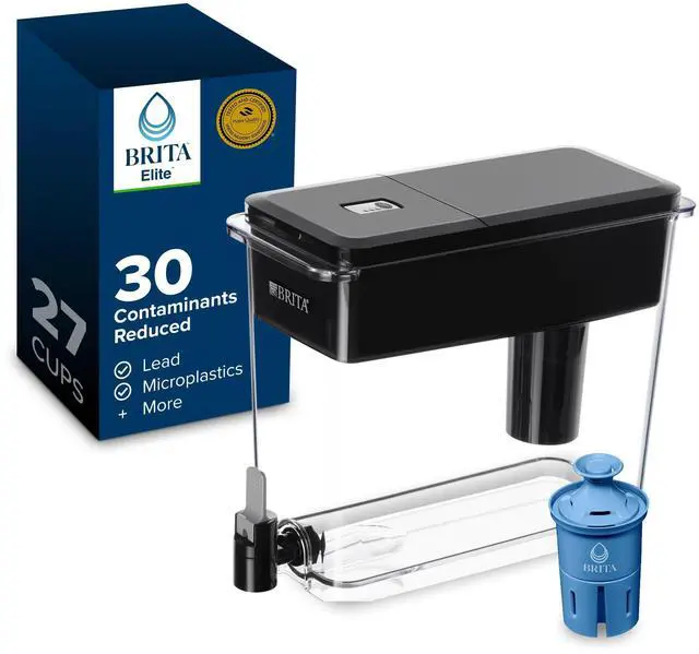 Main image of XL 27 Cup Water Pitcher Dispenser, Includes 1 Elite Filter, Black | WQA and NSF/ANSI Certified, Reduces 99% Lead & Microplastics, Removes 30+ Contaminants, BPA-Free, Eliminates Chlorine Taste