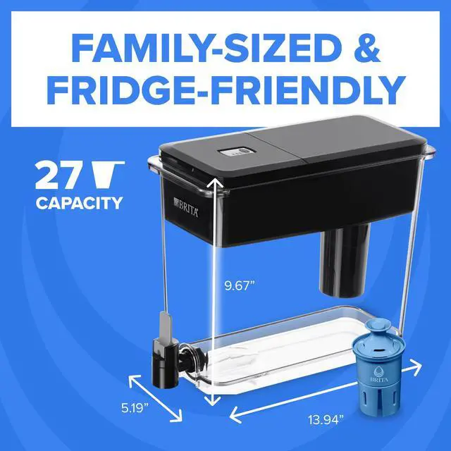 Alt view image 7 of 7 - XL 27 Cup Water Pitcher Dispenser, Includes 1 Elite Filter, Black | WQA and NSF/ANSI Certified, Reduces 99% Lead & Microplastics, Removes 30+ Contaminants, BPA-Free, Eliminates Chlorine Taste