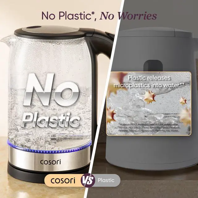 Alt view image 4 of 7 - Electric Kettle, No Plastic Contact With Water, Wide Mouth For Easy Cleaning, Auto Shut Off, 1.7L Tea Kettle & Hot Water Boiler, Water Heater & Teapot, Borosilicate Glass, Black, 1500W