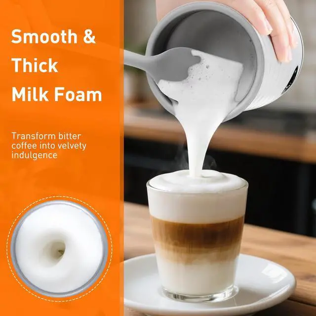 Alt view image 4 of 7 - Electric Milk Frother, Automatic Milk Steamer, 4-IN-1 Hot & Cold Foam Maker-8.4oz/240ml Milk Warmer for Latte, Cappuccinos, Macchiato with Silicone Spatula, Silent Operation & Shut-off