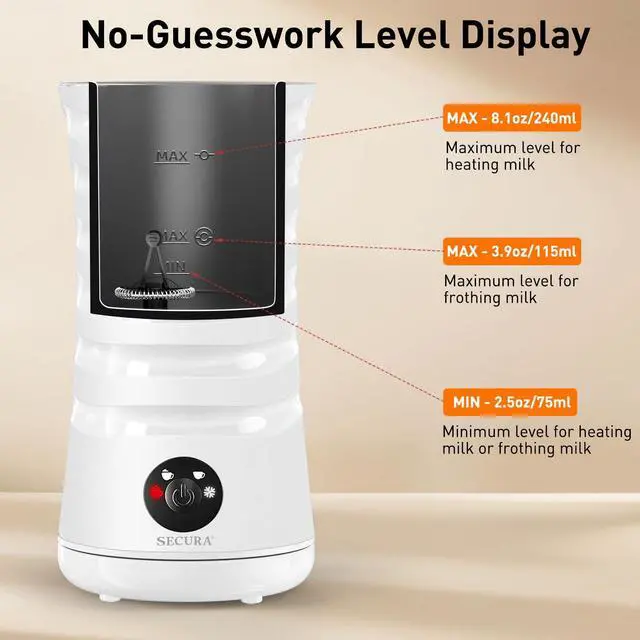 Alt view image 6 of 7 - Electric Milk Frother, Automatic Milk Steamer, 4-IN-1 Hot & Cold Foam Maker-8.4oz/240ml Milk Warmer for Latte, Cappuccinos, Macchiato with Silicone Spatula, Silent Operation & Shut-off