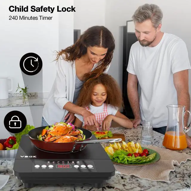 Alt view image 2 of 7 - Portable induction Cooktop,110V Single Burner Induction Stove Top,1800W Induction Hot Plate Electric Burner,7 Power Levels, Kids Lock & Timer,LED touch control,Overheat Protection