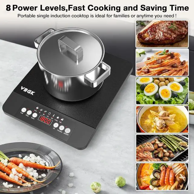 Alt view image 3 of 7 - Single Burner Induction Cooktop,1800W Portable Induction Cooktop,110V Hot Plate with LCD Sensor Touch, 7 Temp Levels up to 518°F, Safety Lock, 4-Hour Timer, 9 Heat-Resistant Cooking