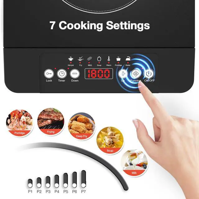 Alt view image 4 of 7 - Portable induction Cooktop,110V Single Burner Induction Stove Top,1800W Induction Hot Plate Electric Burner,7 Power Levels, Kids Lock & Timer,LED touch control,Overheat Protection