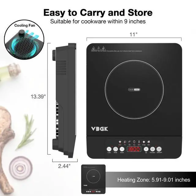 Alt view image 7 of 7 - Portable induction Cooktop,110V Single Burner Induction Stove Top,1800W Induction Hot Plate Electric Burner,7 Power Levels, Kids Lock & Timer,LED touch control,Overheat Protection