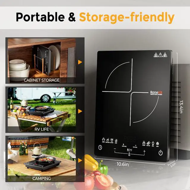 Alt view image 4 of 7 - Induction Cooktop 1800W Portable Electric Stove Countertop, 8 Preset Functions & Temp Settings, 2 Cooking Modes, Timer, Child Lock for Tiny Kitchen, Apartment, Camping, RV Countertop Burner