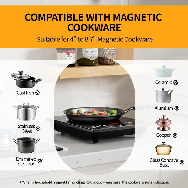 Alt view image 7 of 7 - Induction Cooktop 1800W Portable Electric Stove Countertop, 8 Preset Functions & Temp Settings, 2 Cooking Modes, Timer, Child Lock for Tiny Kitchen, Apartment, Camping, RV Countertop Burner