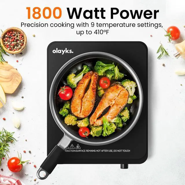 Alt view image 3 of 7 - . Portable Induction Cooktop, Countertop Burner Hot Plate 1500W With Sensor Touch, Electric Induction Cooker With 9-Level Adjustment, 3-Hour Timer, Auto-Shut-Off, LED Display, Auto Pot Detection