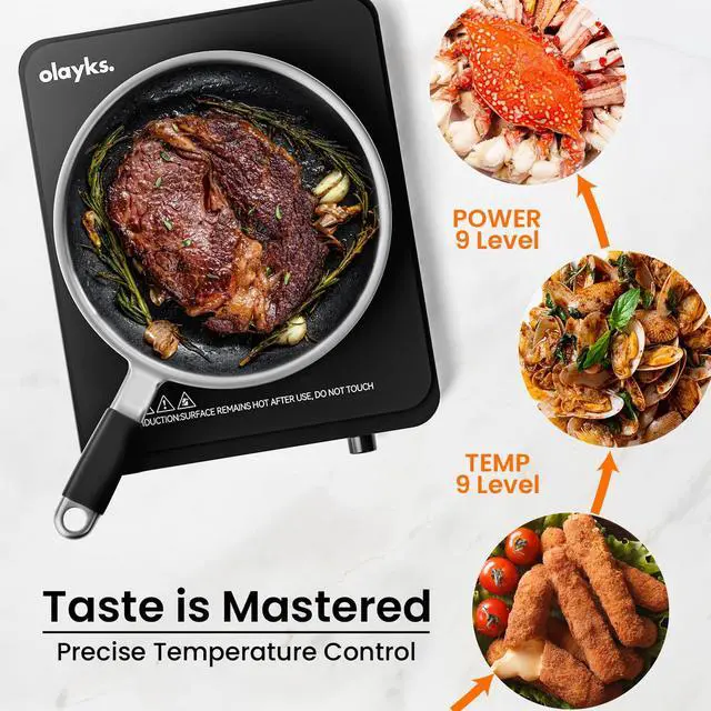 Alt view image 5 of 7 - . Portable Induction Cooktop, Countertop Burner Hot Plate 1500W With Sensor Touch, Electric Induction Cooker With 9-Level Adjustment, 3-Hour Timer, Auto-Shut-Off, LED Display, Auto Pot Detection