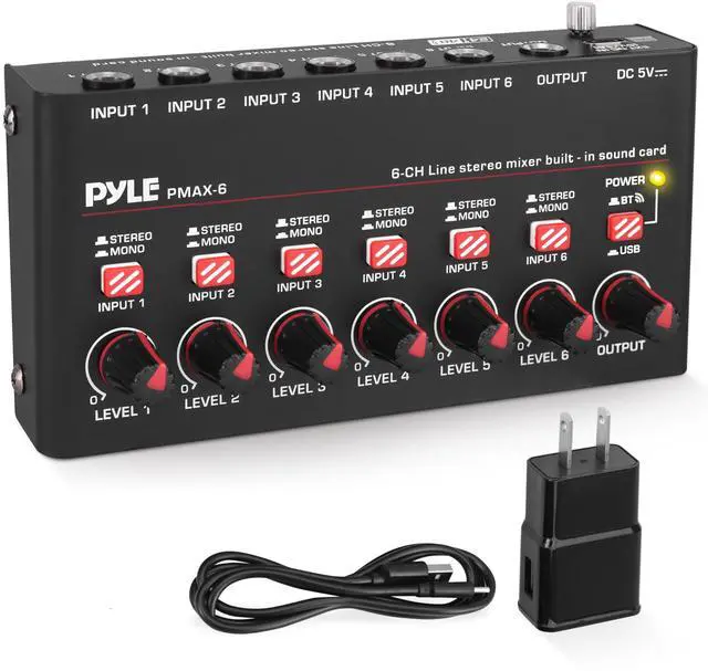Main image of 6-Channel Bluetooth Mini Line Mixer with USB Audio Interface - 6 Mono/Stereo Switching Inputs | Ultra-low Noise Design with High Headroom | Built-in USB-C Sound Card - PMAX6