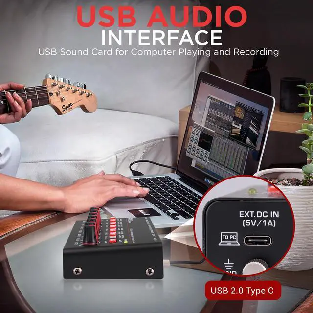 Alt view image 3 of 7 - 6-Channel Bluetooth Mini Line Mixer with USB Audio Interface - 6 Mono/Stereo Switching Inputs | Ultra-low Noise Design with High Headroom | Built-in USB-C Sound Card - PMAX6