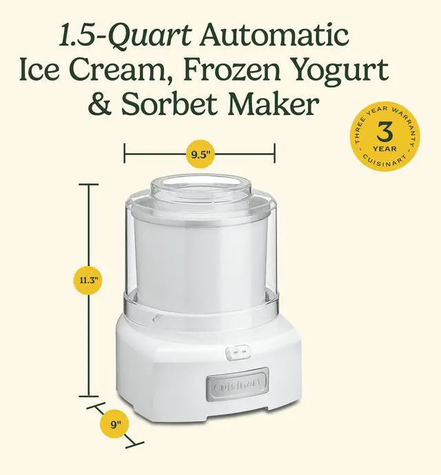 Alt view image 4 of 6 - Ice Cream Maker, 1.5 Quart Double Insulated, Sorbet and Frozen Yogurt Maker, Ready in 20 Minutes, ICE-21P1, White