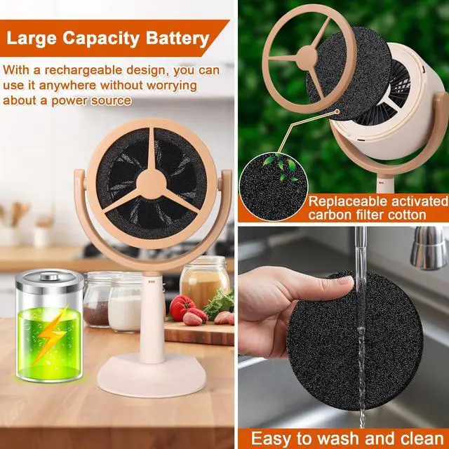 Alt view image 6 of 7 - Portable Range Hood for Cooking, Rechargeable Kitchen Exhaust Fan, 125° Adjustable Rotation, Low Noise, Reusable Carbon Filter for Smoke Removal in Kitchens, BBQs, Hot Pots, RVs & Apartments