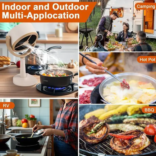 Alt view image 7 of 7 - Portable Range Hood for Cooking, Rechargeable Kitchen Exhaust Fan, 125° Adjustable Rotation, Low Noise, Reusable Carbon Filter for Smoke Removal in Kitchens, BBQs, Hot Pots, RVs & Apartments