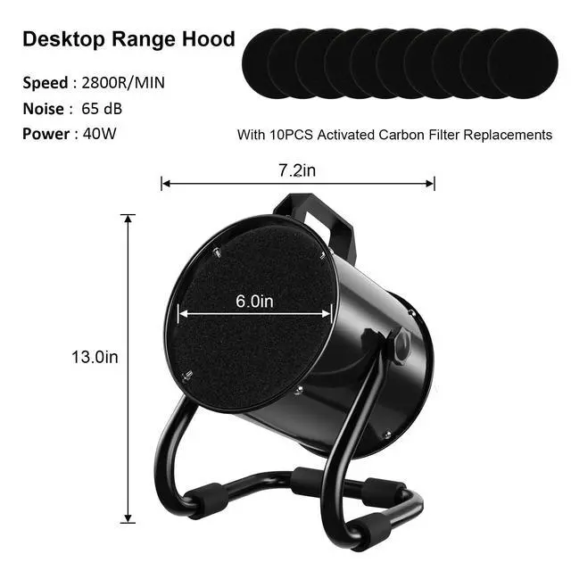 Alt view image 5 of 6 - Portable Range Hood with 9 Activated Carbon Filters, Strong Suction Kitchen Exhaust Fan for Indoor BBQ, Hot Pot, RV & Desktop Cooking