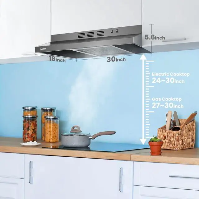 Alt view image 7 of 7 - ' Range Hood 30 Inch Ducted Ductless Vent Hood Durable Stainless Steel Kitchen Hood for Under Cabinet with 2 Reusable Filter, 200 CFM, 2 Speed Exhaust Fan