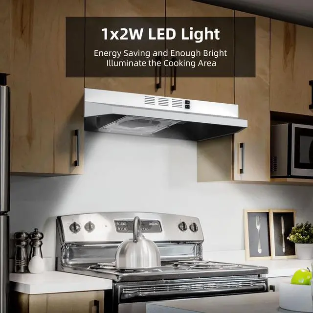 Alt view image 4 of 7 - Range Hood 30 inch Under Cabinet Range Hood with 2 Speed Exhaust Fan,Ducted/Ductless Convertible,Rocker Button Control,300 CFM, White Vent Hood Aluminum Filter Included