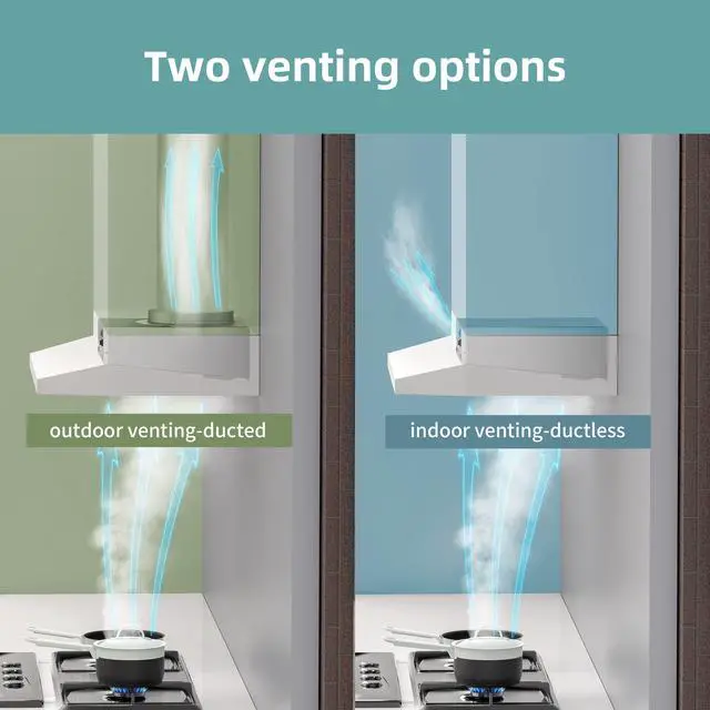 Alt view image 6 of 7 - Range Hood 30 inch Under Cabinet Range Hood with 2 Speed Exhaust Fan,Ducted/Ductless Convertible,Rocker Button Control,300 CFM, White Vent Hood Aluminum Filter Included