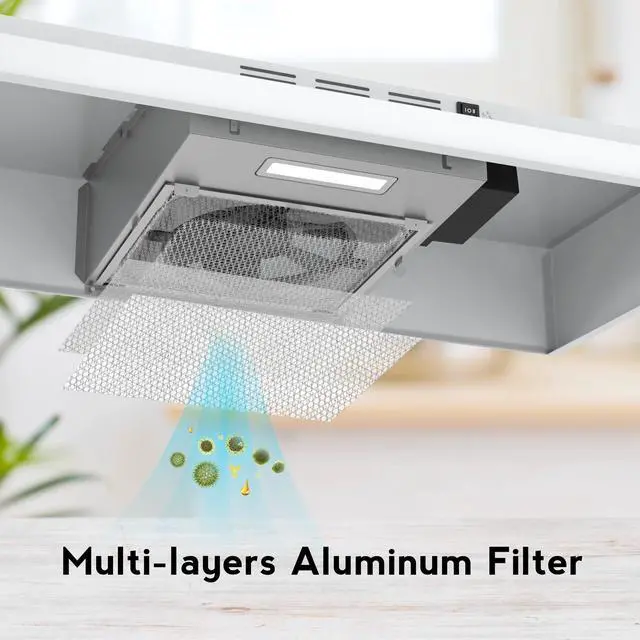 Alt view image 5 of 7 - Range Hood 30 inch Under Cabinet Range Hood with 2 Speed Exhaust Fan,Ducted/Ductless Convertible,Rocker Button Control,300 CFM, White Vent Hood Aluminum Filter Included