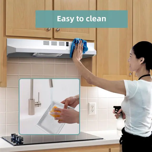 Alt view image 7 of 7 - Range Hood 30 inch Under Cabinet Range Hood with 2 Speed Exhaust Fan,Ducted/Ductless Convertible,Rocker Button Control,300 CFM, White Vent Hood Aluminum Filter Included