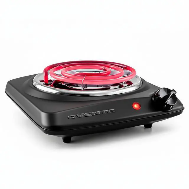 Main image of Electric Countertop Single Burner, 1000W Cooktop with 6" Stainless Steel Coil Hot Plate, 5 Level Temperature Control, Indicator Light, Compact Cooking Stove and Easy to Clean, Black BGC101B