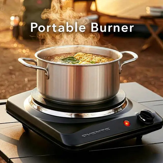 Alt view image 4 of 7 - Electric Countertop Single Burner, 1000W Cooktop with 7.25 Inch Cast Iron Hot Plate, 5 Level Temperature Control, Compact Cooking Stove and Easy to Clean Stainless Steel Base, Black BGS101B