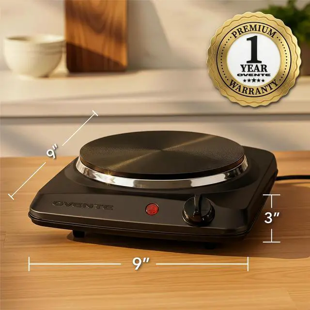 Alt view image 7 of 7 - Electric Countertop Single Burner, 1000W Cooktop with 7.25 Inch Cast Iron Hot Plate, 5 Level Temperature Control, Compact Cooking Stove and Easy to Clean Stainless Steel Base, Black BGS101B