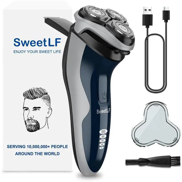 Main image of Electric Razor for Men with Pop-Up Trimmer, IPX7 Waterproof Electric Shaver, Rechargeable Cordless Shavers for Men, Type-C, 120Mins Runtime, Plug & Play, Blue
