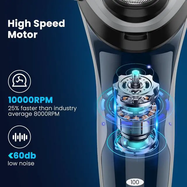 Alt view image 2 of 7 - Electric Razor for Men with Pop-Up Trimmer, IPX7 Waterproof Electric Shaver, Rechargeable Cordless Shavers for Men, Type-C, 120Mins Runtime, Plug & Play, Blue