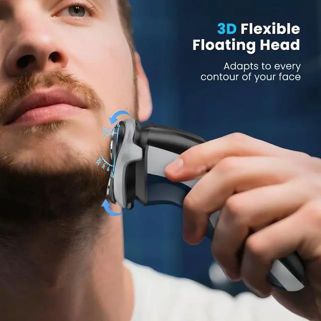 Alt view image 4 of 7 - Electric Razor for Men with Pop-Up Trimmer, IPX7 Waterproof Electric Shaver, Rechargeable Cordless Shavers for Men, Type-C, 120Mins Runtime, Plug & Play, Blue