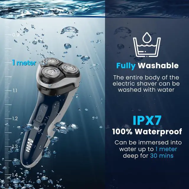 Alt view image 6 of 7 - Electric Razor for Men with Pop-Up Trimmer, IPX7 Waterproof Electric Shaver, Rechargeable Cordless Shavers for Men, Type-C, 120Mins Runtime, Plug & Play, Blue