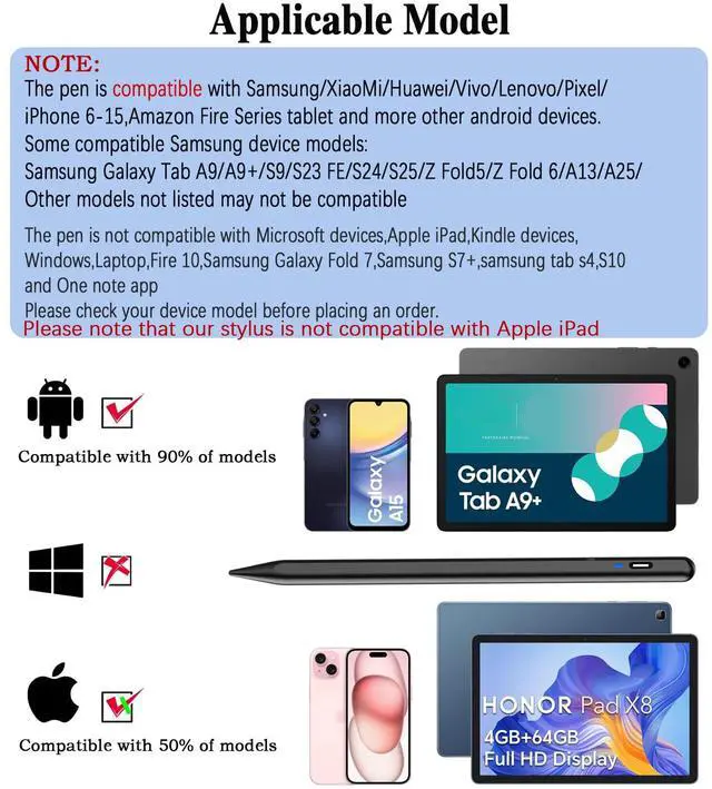 Alt view image 2 of 7 - Stylus Pen for Android Tablet, Tablet Pencil for iOS/Android,Rechargeable Active Stylus Pen for iPhone/Samsung/XiaoMi/Huawei/Vivo/Lenovo/Switch 2 and Other Android Smartphones and Tablets-Black