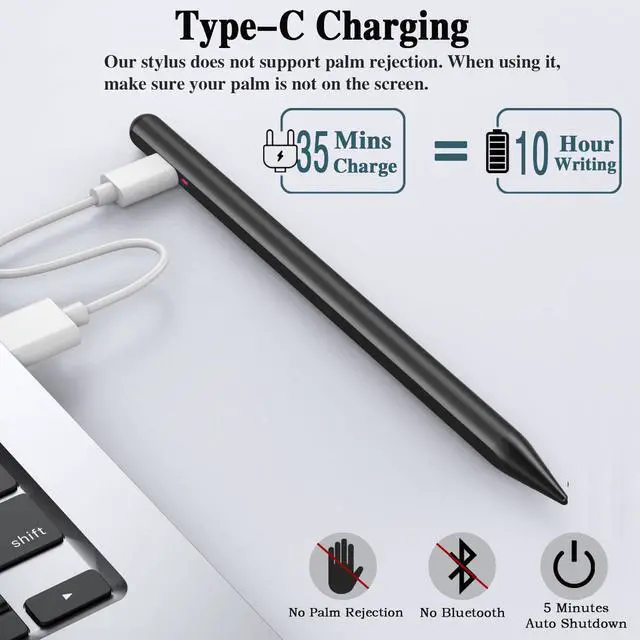 Alt view image 3 of 7 - Stylus Pen for Android Tablet, Tablet Pencil for iOS/Android,Rechargeable Active Stylus Pen for iPhone/Samsung/XiaoMi/Huawei/Vivo/Lenovo/Switch 2 and Other Android Smartphones and Tablets-Black