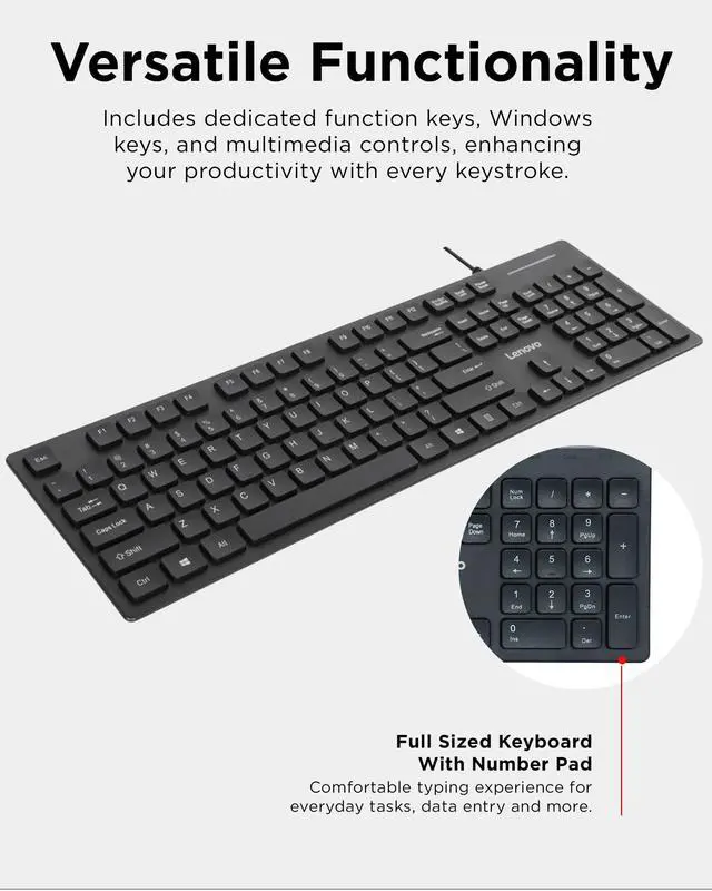 Alt view image 3 of 5 - 305 Wired USB-C Keyboard with Numeric Keypad, Full Size Keyboard, Slim Design, Black, USB-C Connectivity, Dedicated Function & AI Keys, for Gaming PC, Laptop, Desktop, Tablet, Home Office