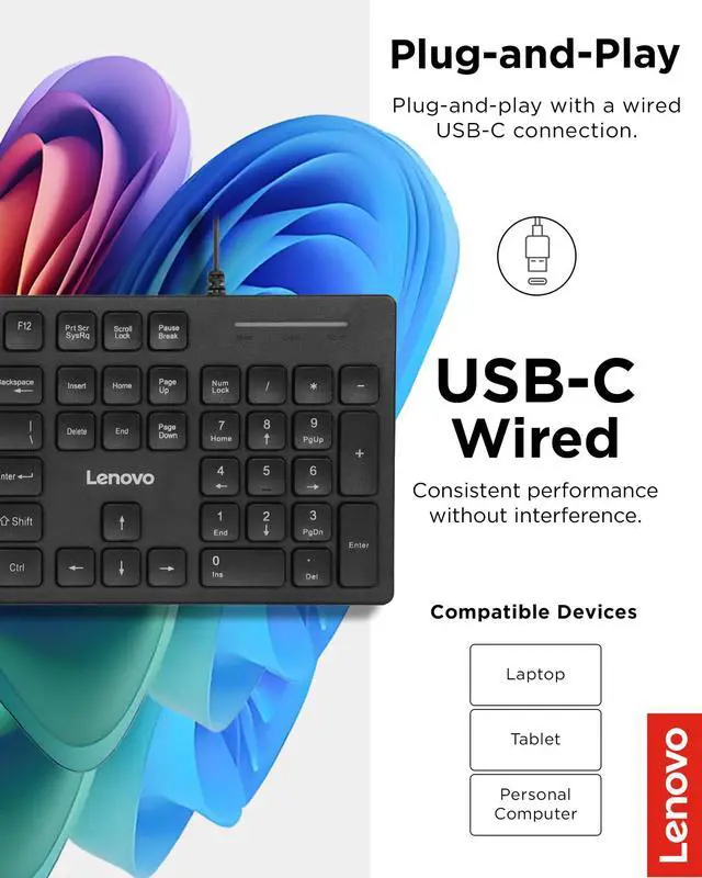 Alt view image 5 of 5 - 305 Wired USB-C Keyboard with Numeric Keypad, Full Size Keyboard, Slim Design, Black, USB-C Connectivity, Dedicated Function & AI Keys, for Gaming PC, Laptop, Desktop, Tablet, Home Office