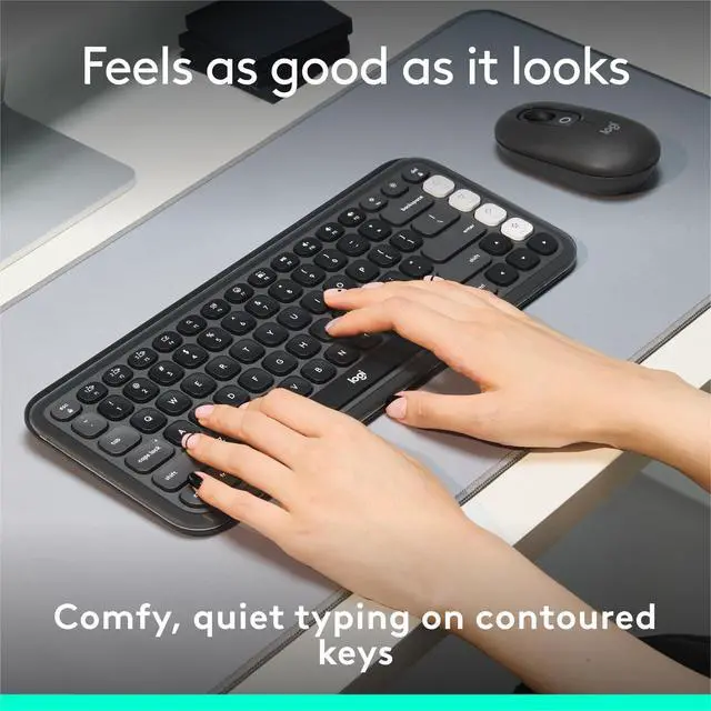 Alt view image 3 of 7 - Wireless Bluetooth Keyboard, Comfortable Typing, Programmable Keys, Easy-Switch Between up to 3 Devices, for Laptop, Tablet, PC Graphite and White
